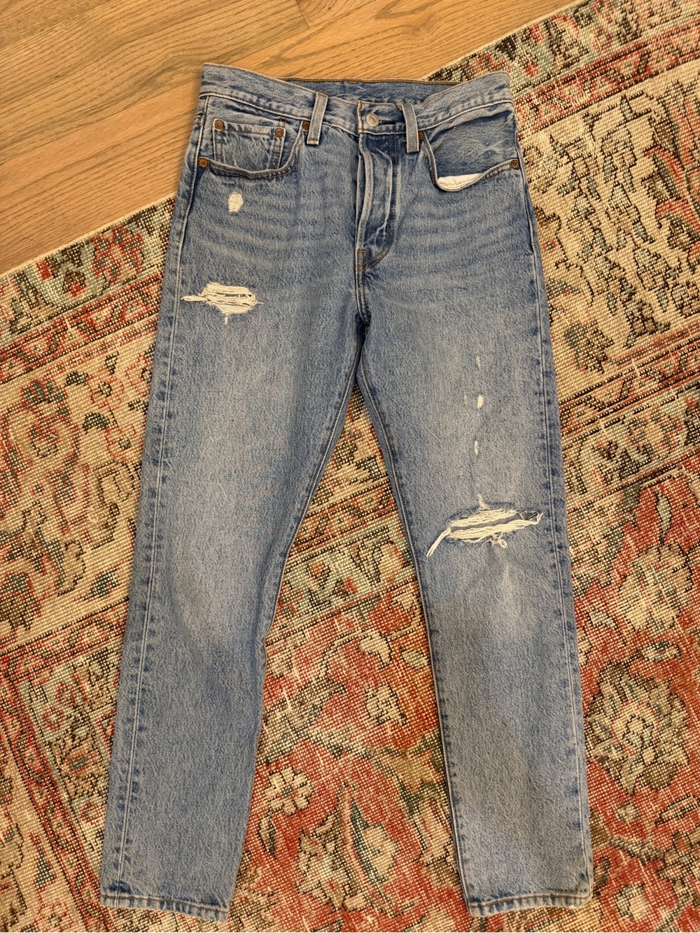 Levi's Light Blue Distressed Slim Straight Jeans